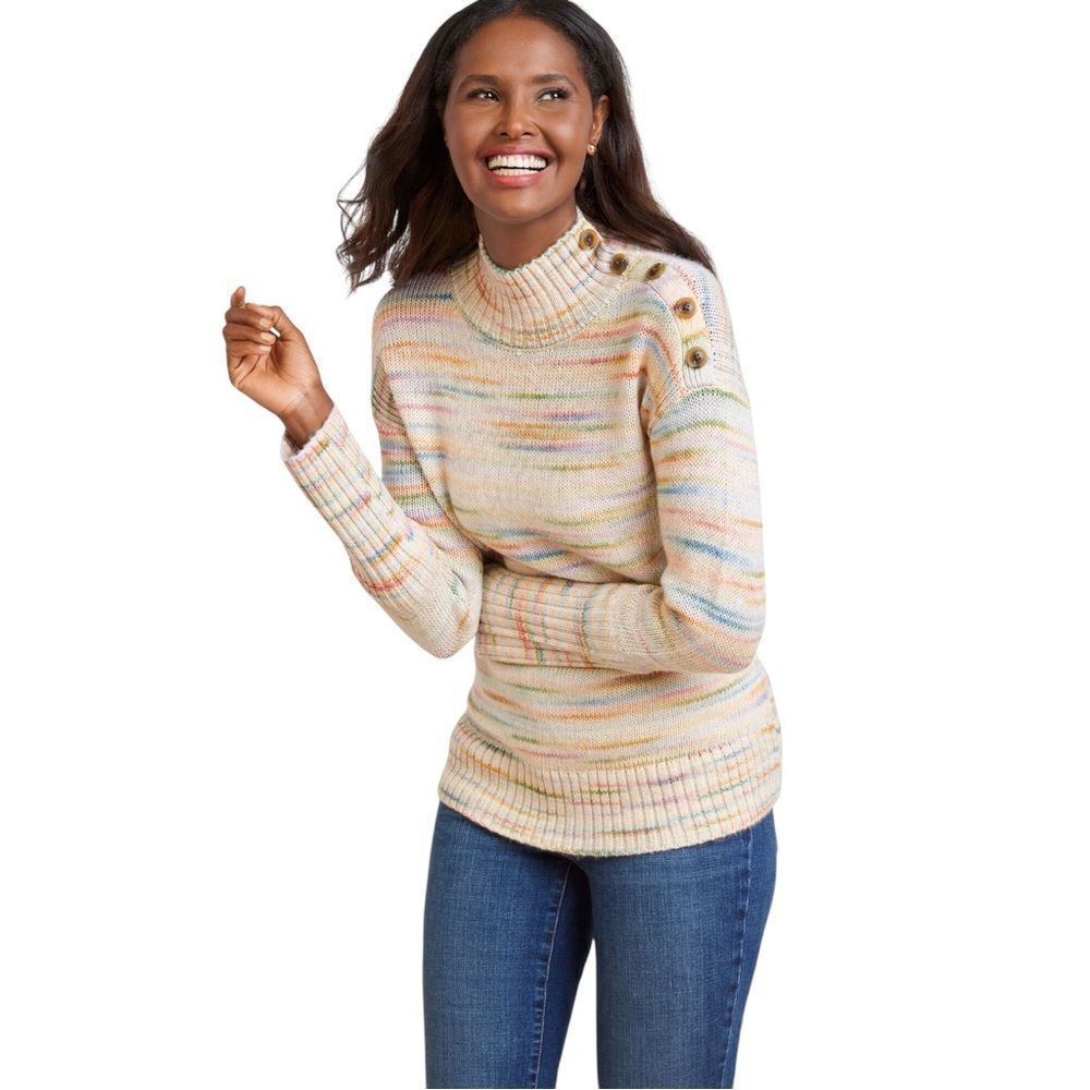 Talbots Multicolored Drop Shoulder Long Sleeves Mockneck Sweater
